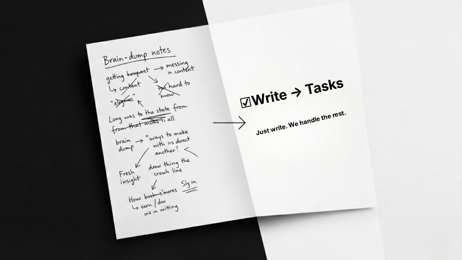 Void. screenshot showing raw notes on the left and structured tasks on the right
